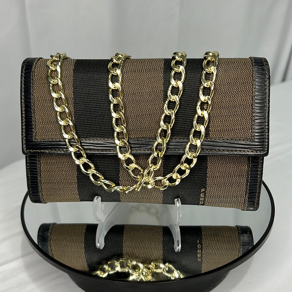 Authentic UNIQUE Fendi Pequin Cont’l WOC with Black Epi Leather Interior
